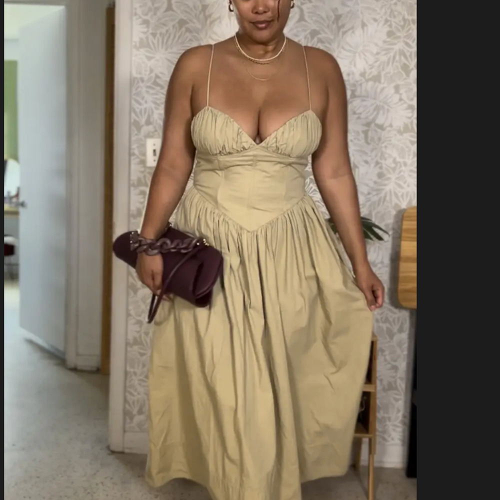 Ronny Kobo Beige Corset Midi Dress XS Cotton Cottage Sundress Designer $400 - Picture 6 of 16